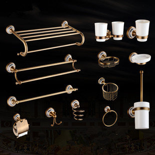 Foreign trade copper towel rack towel rack European-style antique blue and white porcelain bathroom pendant suit blue and white towel