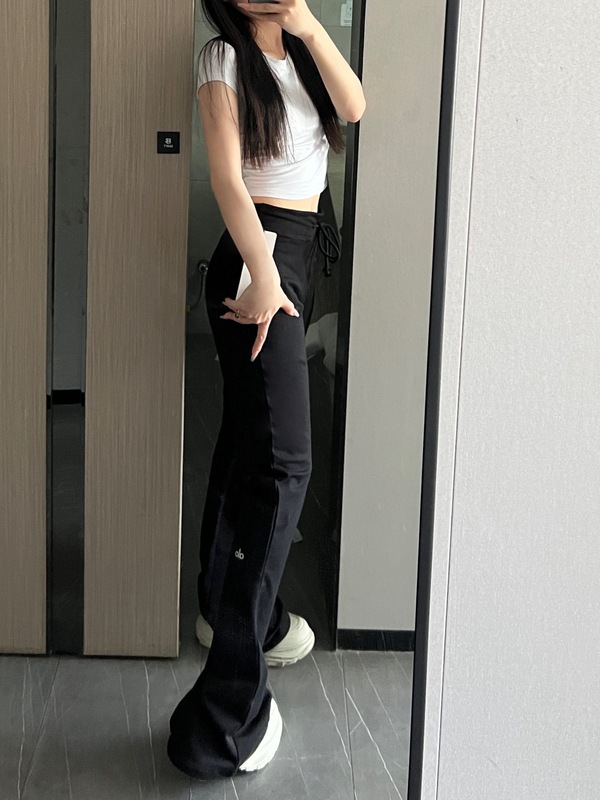 ALO レッグラベル反射レタープリントマイクロフレアパンツ女の子用ハイウエストスリムフィットネス高弾性パンツフロアレングスパンツ|undefined