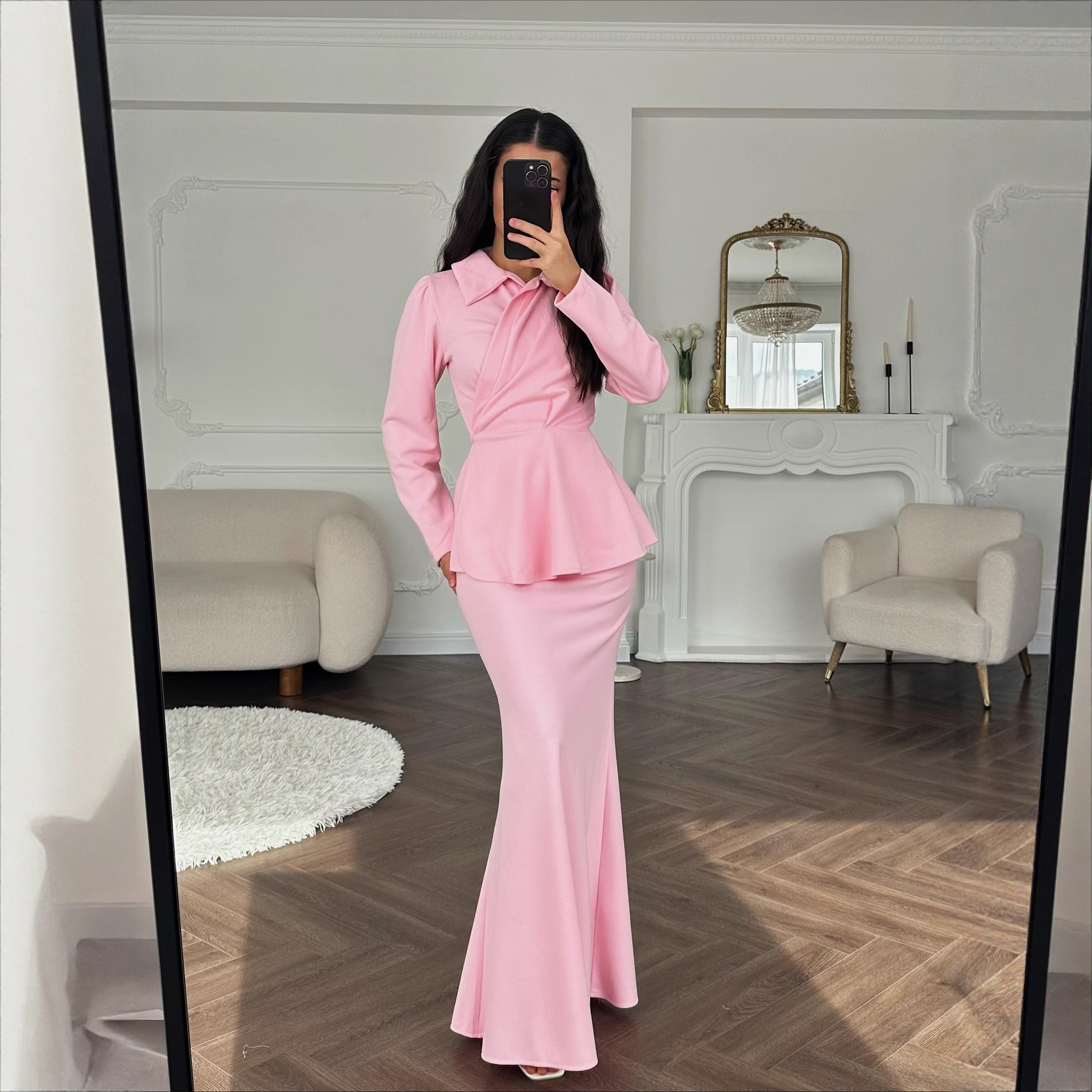 Amazon European and American Cross-Border 2025 New Autum Sweet and Elegant Long-Sleeved Long Skirt Suit Dress Dress