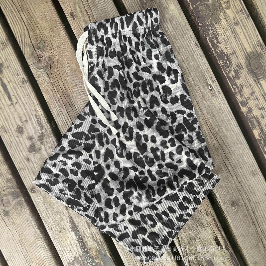 Pantalones de seda de hielo con estampado de leopardo marrón retro americano para mujer verano 2024 nuevos pantalones de pierna ancha rectos sueltos