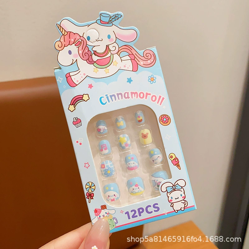 Sanrio, детские 3D-наклейки для ногтей, милые съемные мультяшные искусственные ногти
