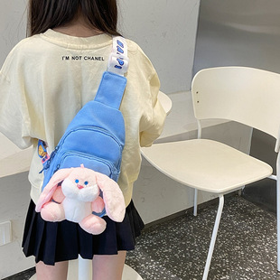 Little Red Book Plush Rabbit Cute Small Bag Girl's Lightweight Canvas Mobile Phone Bag Baby's Travel Chest Bag Small Satchel