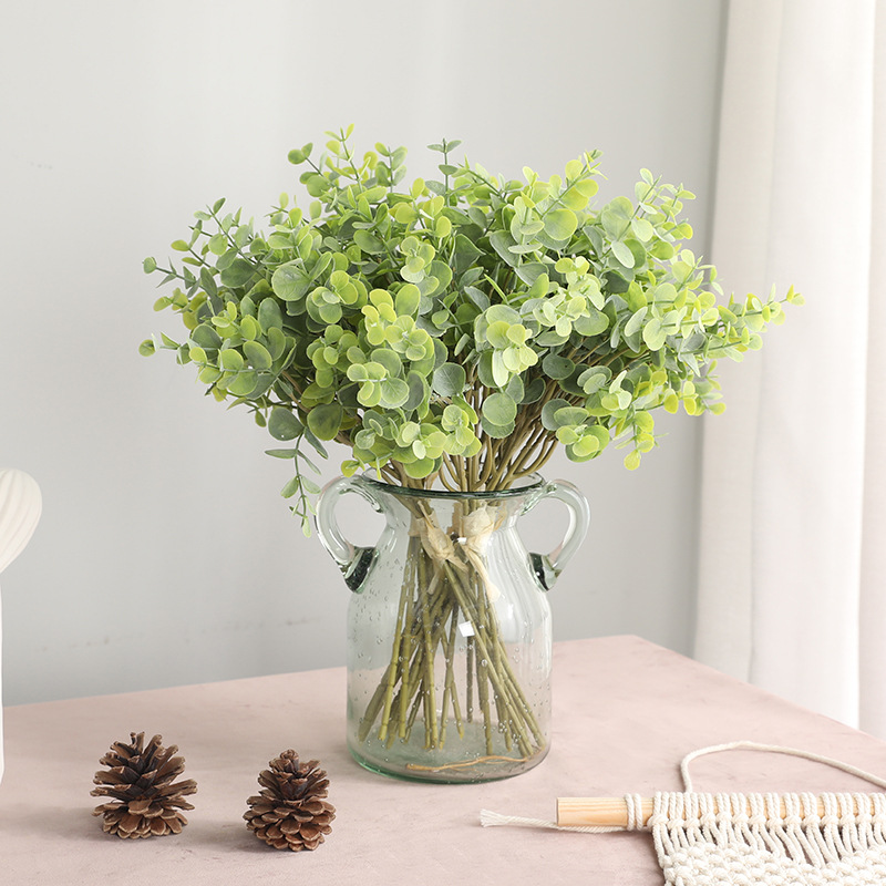 廠家直供家居裝飾仿真塑料綠植假花 客廳擺件仿真手扎尤加利花束