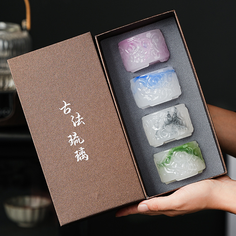 白玉瑠璃カンフーティーセットティーカップギフトボックス入れ軽豪華ティーカップカバーボウルお茶お土産お土産マスターカップ品茗杯|undefined