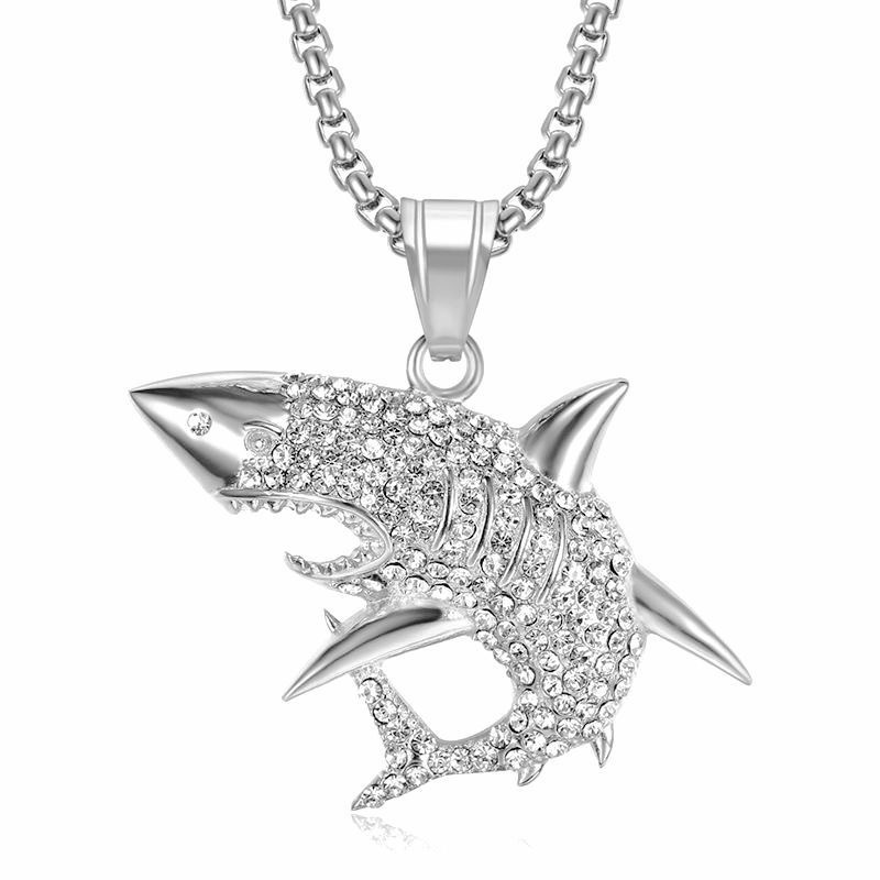 Party, Street Occasion Hip-Hop Shark Titanium Steel Plating Rhinestones 18K Gold Plated Men's