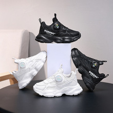 巴布豆儿童小白鞋男童白色运动鞋女童波鞋跑步鞋网面透气皮面防水