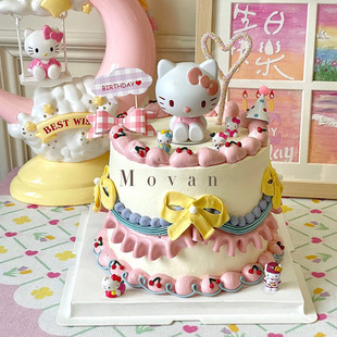 Girl Cartoon Cake Decoration Pink Kt Cat Hello Kitty Melody Girl Theme Birthday Plug-In Card Decoration