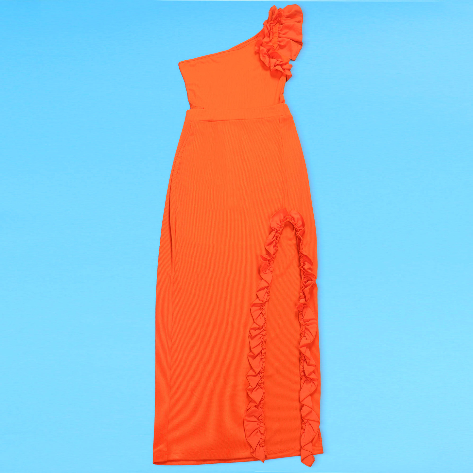 362g Weight Sleeveless Sleeve Length Polyester Fabric Type Skirt Co-ord Set Sets Type 2 Pieces Set Quantity Holiday Occasion One Shoulder Neckline Slim Fit Type Solid Color Pattern Summer Season Women's Gender Frill Design Elegant Style Holiday Women's Elegant Solid Color Polyester Frill Skirt Co-ord Set Skirt Sets 65