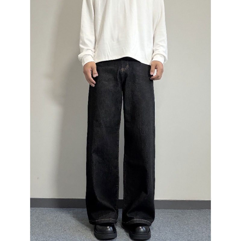 Men's Raw Color Denim Jeans 2026 Spring/Autumn American Style Loose Straight Leg A-Line Wide Leg Pants Trendy mid Waist Long Non-Stretch_mkmklike.com