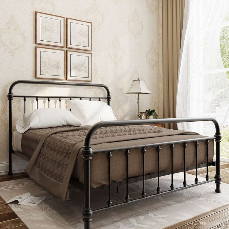 European-Style Iron Frame Bed, Modern Wrought Iron Bed, Double Bed, Simple Iron Bed, 1.8m Bed Frame for Rental, Princess Bed 1.5m