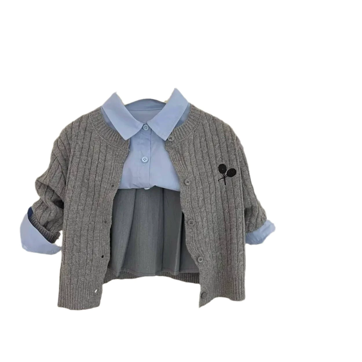 蘑菇房 Autumn knitted sweater, T-shirt with a round collar, long-sleeve, shirt, pleated skirt, set, 3 piece set
