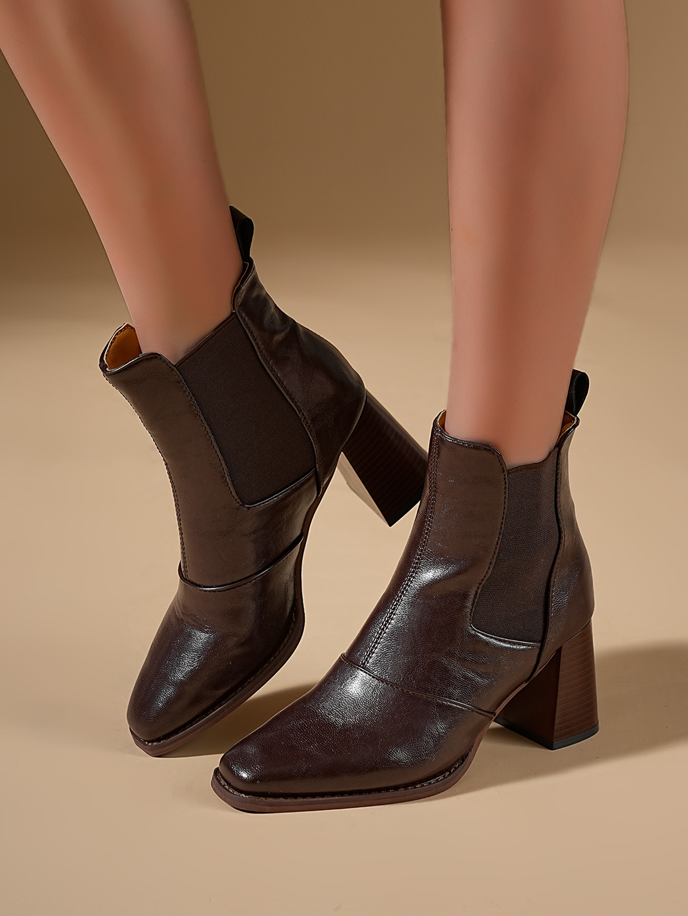 Women's High Heeled Square Toe Chunky Martin Boots For Women_voghion.com