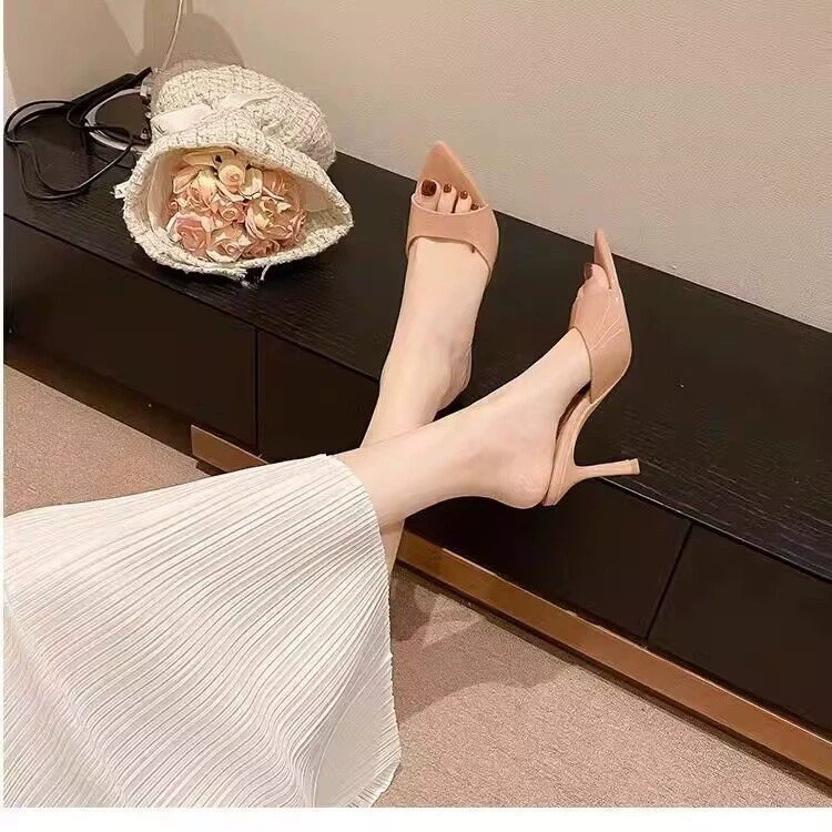 Европейские новые лакированные туфли-лодочки на высоком каблуке, телесного цвета, сексуальные, на шпильке, с заострённым носком, открытые, женские летние босоножки.