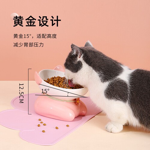 Ceramic High-Feet Cat Bowl Cat Food Bowl Pet Bowl Cat Food Bowl Water Bowl Neck Protecting Slanted Mouth Cat Bowl Ceramic Wholesale