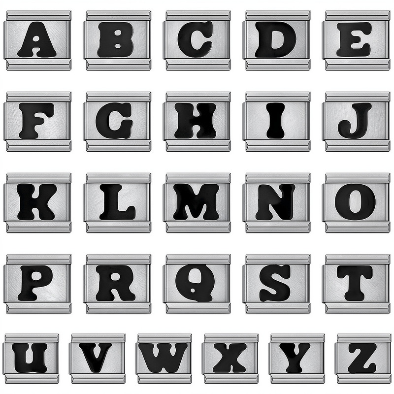 New Stainless Steel Black English Letter DIY Italian Module Bracelet Italian Charm Initia New Stainless Steel Black English Letter DIY Italian Module Bracelet Italian Charm Initia