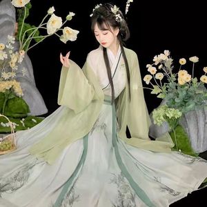 Women Girls Green Fairy Chinese Hanfu Princess dress Song-made waist-length skirt Ancient traditional folk Costumes photo shooting outfits for female