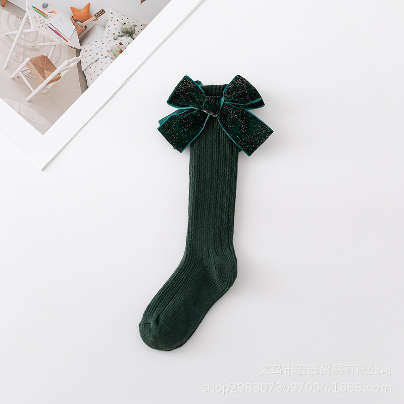 그린 골드 도트 보우 양말