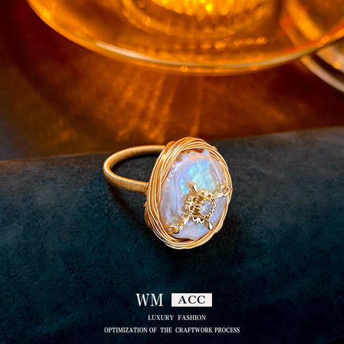 Real gold electroplated zircon baroque pearl open ring fashionable and elegant retro index finger ring niche light luxury hand jewelry