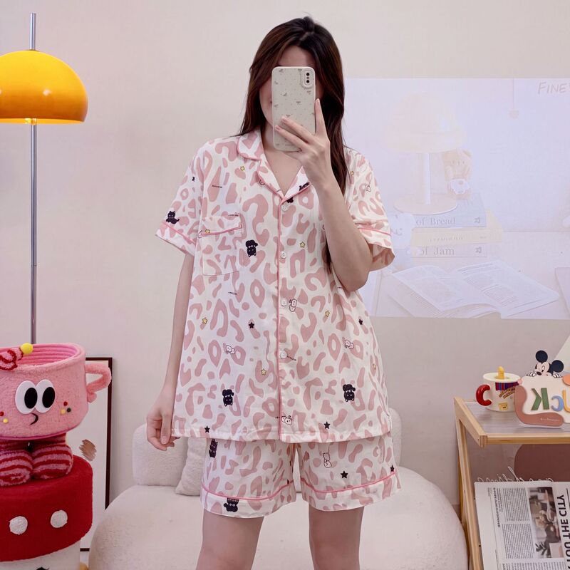 Women's summer pajamas, short-sleeved shorts, cloud cotton cartoon, cool and breathable, girls' set, loungewear, can be worn outside, wholesale Women's summer pajamas, short-sleeved shorts, cloud cotton cartoon, cool and breathable, girls' set, loungewear, can be worn outside, wholesale