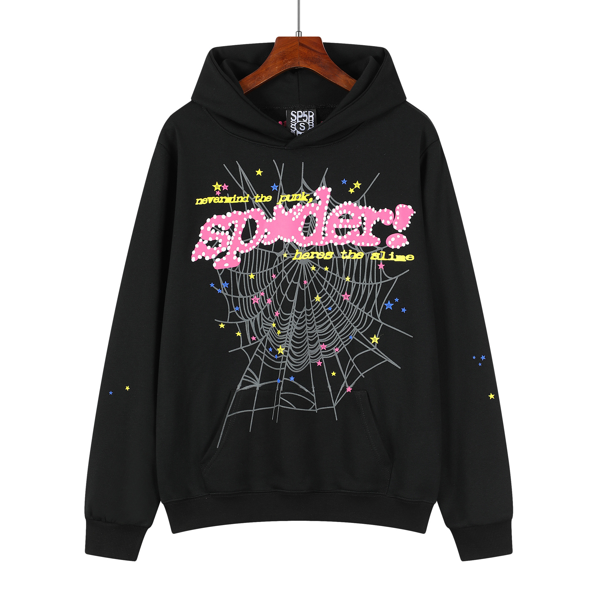 Hermosa moda hombres y mujeres del mismo estilo 555555 tela de araña espuma impresión hip hop suelta pesada Terry suéter con capucha traje