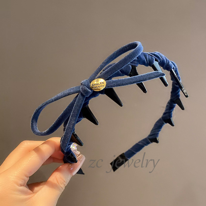 韩版东大门新款丝绒细款带齿蝴蝶结发箍女时尚轻奢高颅顶外出发卡|undefined