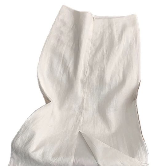 High-grade White Tencel Cotton Linen Skirt Women's Summer 2025 New High Waist Long Split Ramie Skirt