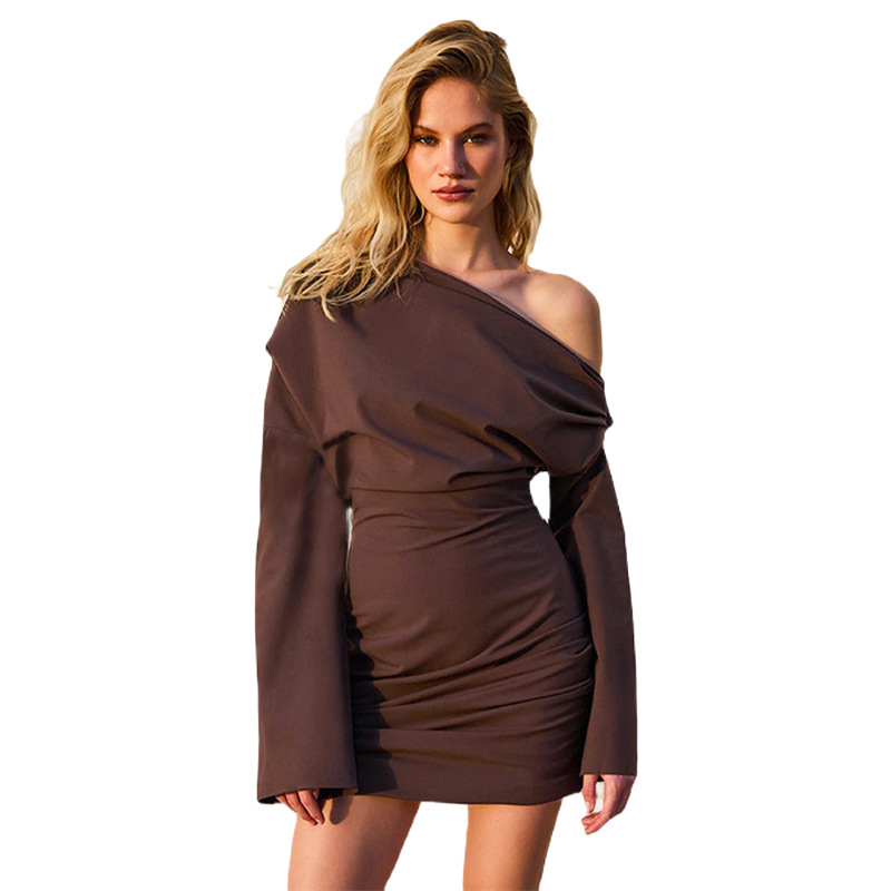 H24DS263 European And American Cross-Border Women's Fashion New Sexy Mature Solid Color Long Sleeve Off-Shoulder Loose_ecoleips.com