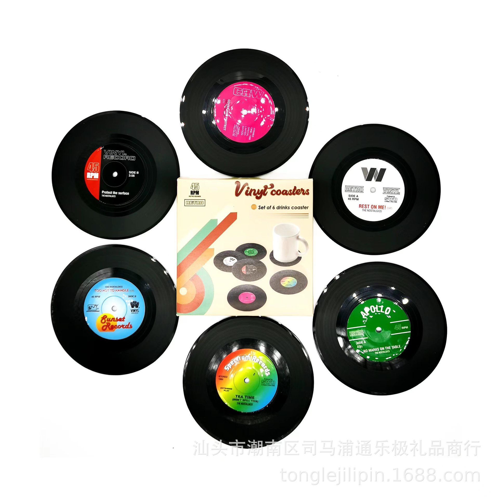 Venta caliente transfronteriza redonda antideslizante de silicona máquina récord montaña Vintage vinilo CD pad placa almohadilla de aislamiento seis piezas