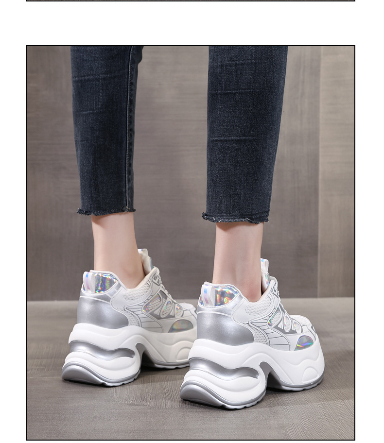 Giày sneaker nữ chunky đế dày độn cao bên trong, phong cách thể thao thường ngày — Màu trắng chi tiết 13