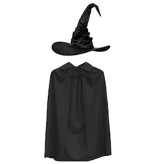 新しいハロウィーンのしわの魔女の帽子のパーティーの魔女の帽子の黒いオックスフォードの布の魔女の帽子のマントのセット