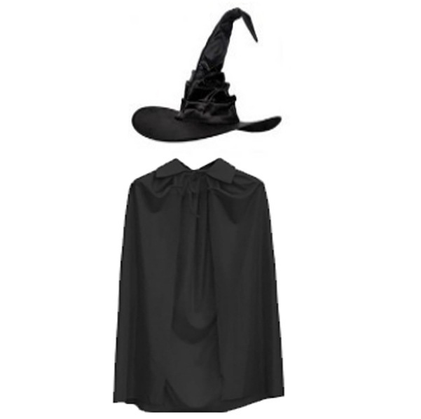 新しいハロウィーンのしわの魔女の帽子のパーティーの魔女の帽子の黒いオックスフォードの布の魔女の帽子のマントのセット|undefined