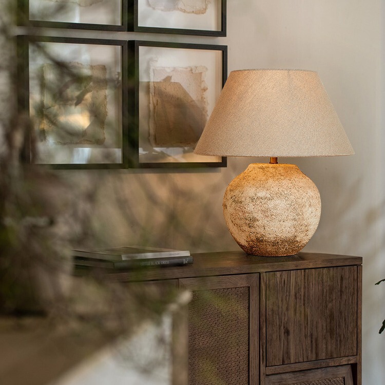 Wabi-Sabi Style Table Lamp Japanese Bedroom Bedside Living Room Study B&B Hotel Floor-Standing Ornaments Retro Pottery Table Lamp