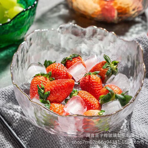 Japanese-style gold-rimmed glass bowl, transparent fruit plate, internet celebrity vegetable salad bowl, home creative cold dish bowl, instant noodle bowl