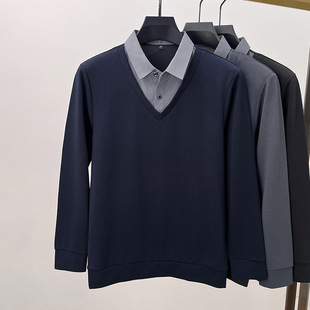 In the spring of 2024, men's fake two-piece sweater with loose lapels was simple for young people in Europe and America.