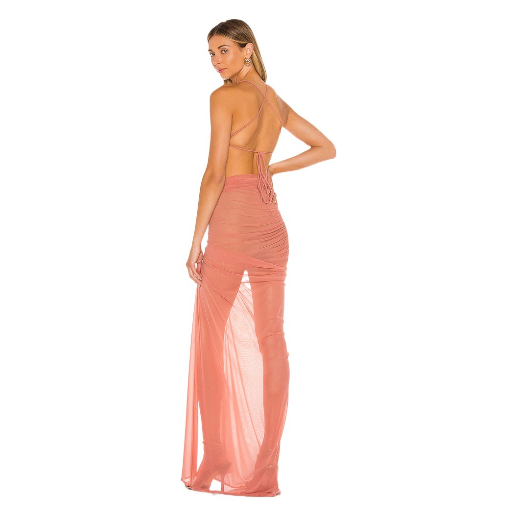 Amazon AliExpress estación independiente explosión transfronteriza de las mujeres sexy perspectiva alto abierto sin espalda vestido Sling