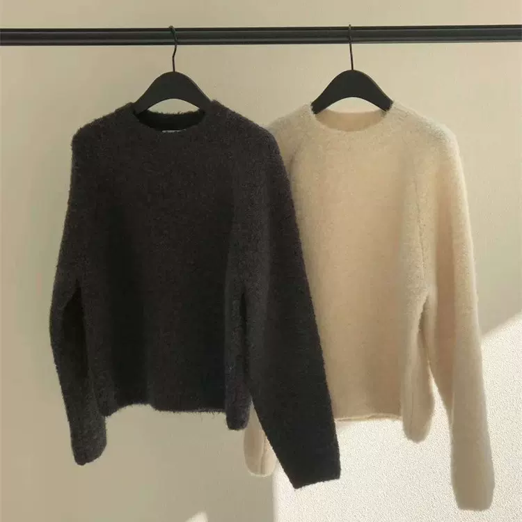 现货 2025秋季新款韩国东大门OU*CE宽松慵懒风纯色圆领长袖针织衫