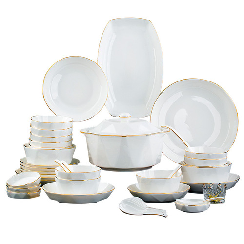 Jingdezhen ceramic tableware set rice bowl noodle bowl large soup bowl simple diamond bowl hand-painted gold gift logo