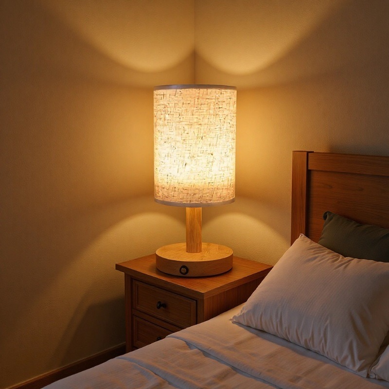 北欧实木布艺usb台灯装饰卧室床头灯书房民宿舍遥控led小夜灯创意
