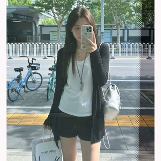 黑色针织开衫夏天薄款2026外套女春秋外搭配吊带背心内搭罩衫上衣