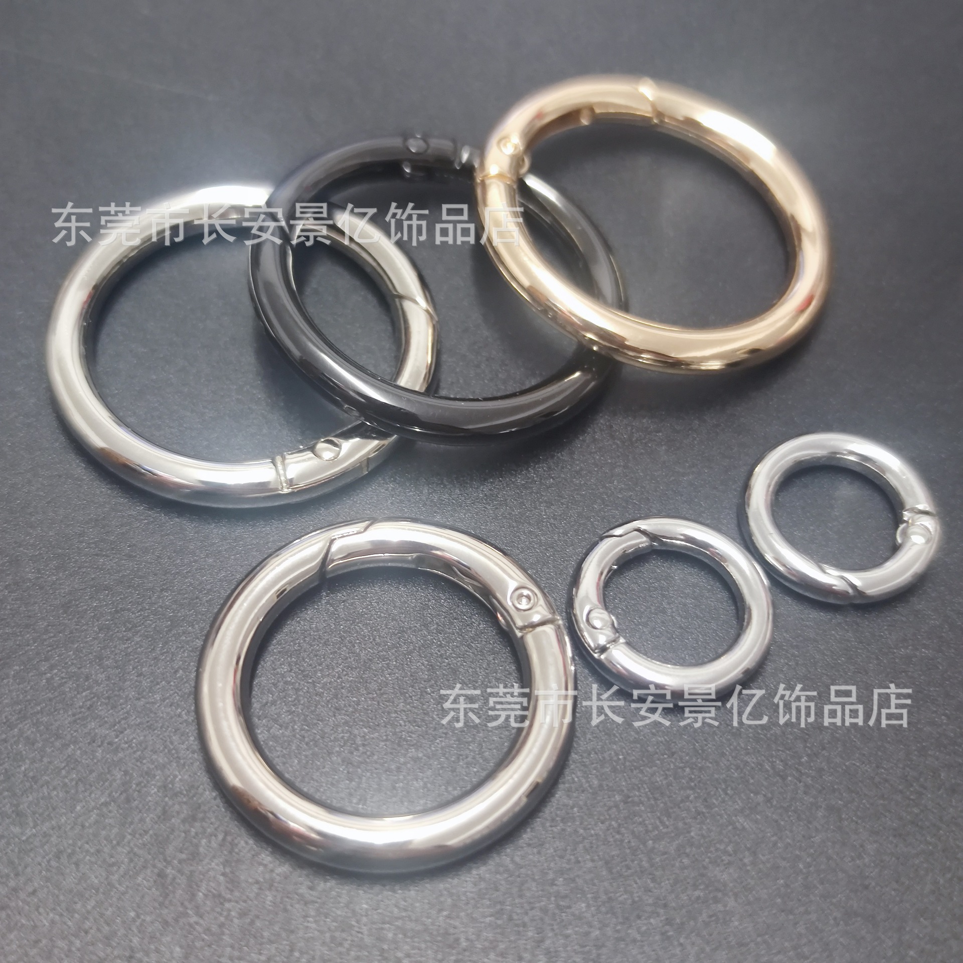厂家锌合金弹簧圈圆钥匙扣耳机水杯挂扣指环扣按银白色按压圆扣
