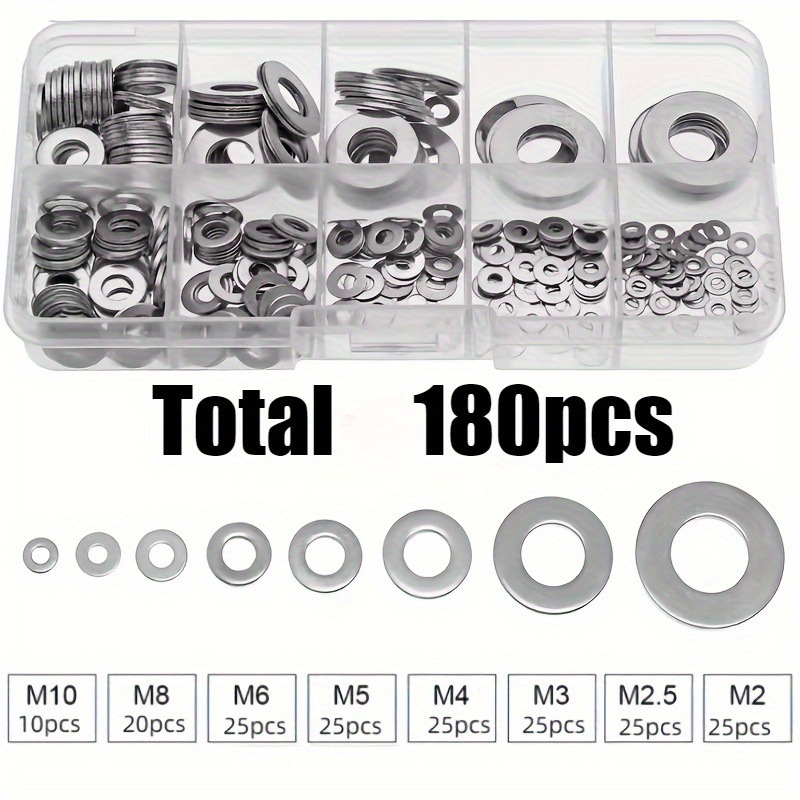 180pcs M2/2.5/3/4/5/6/8/10跨境货源 不锈钢 平垫圈组合套装