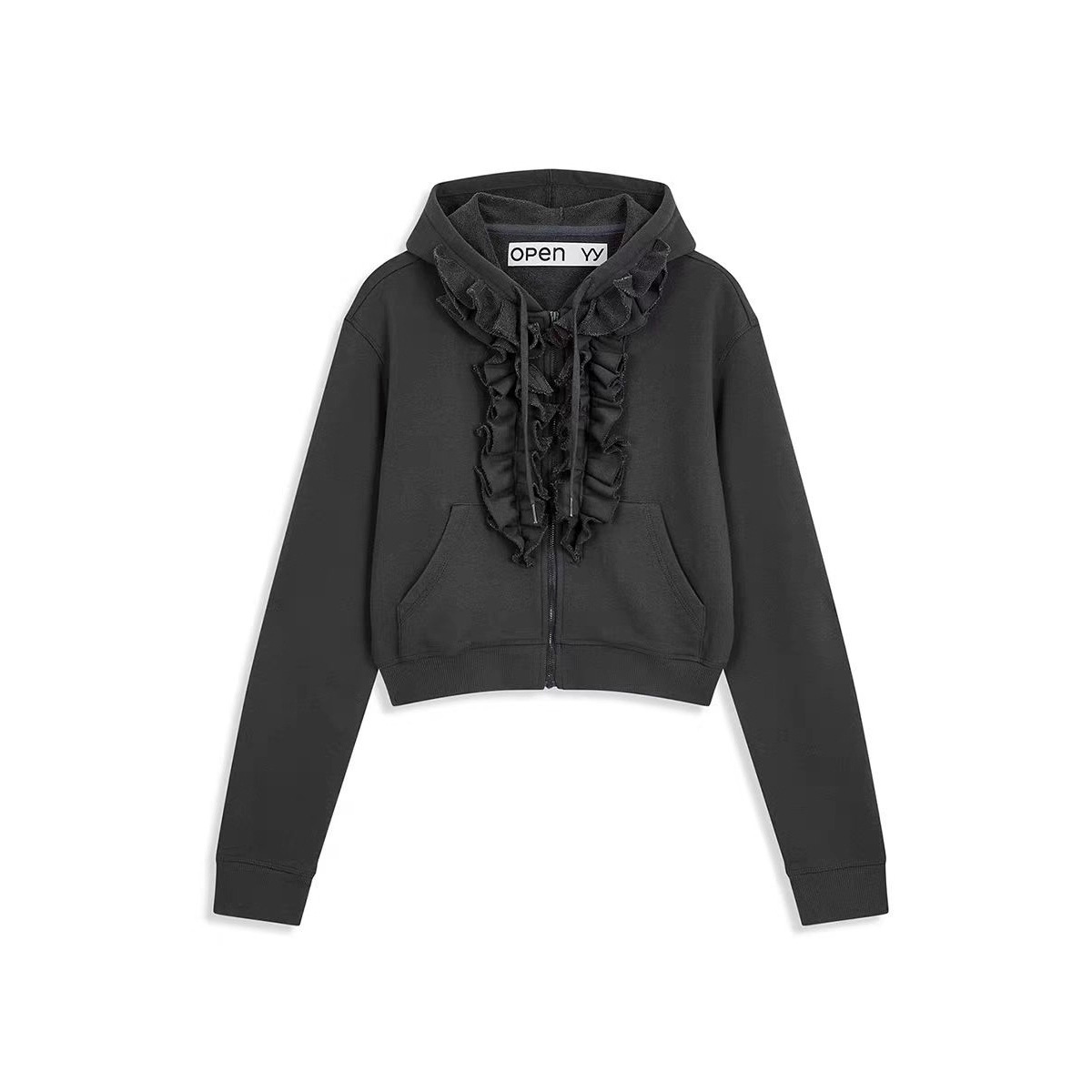 Free Version Open Yy25 Early Autumn New Pleated Ruffled Hooded Sweatshirt Fashionable Cardigan Jacket for Women