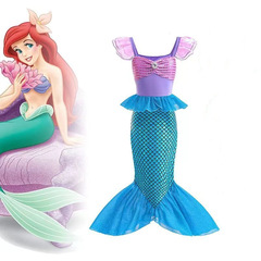 愛麗兒美人魚公主裙兒童海邊遊玩連體泳衣萬聖節魚尾裙女童禮服