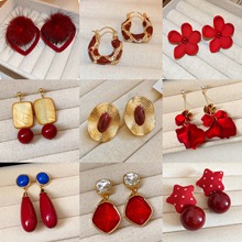 安可拉红色精致小巧几何耳环复古时尚耳钉小众高级感耳饰百搭批发