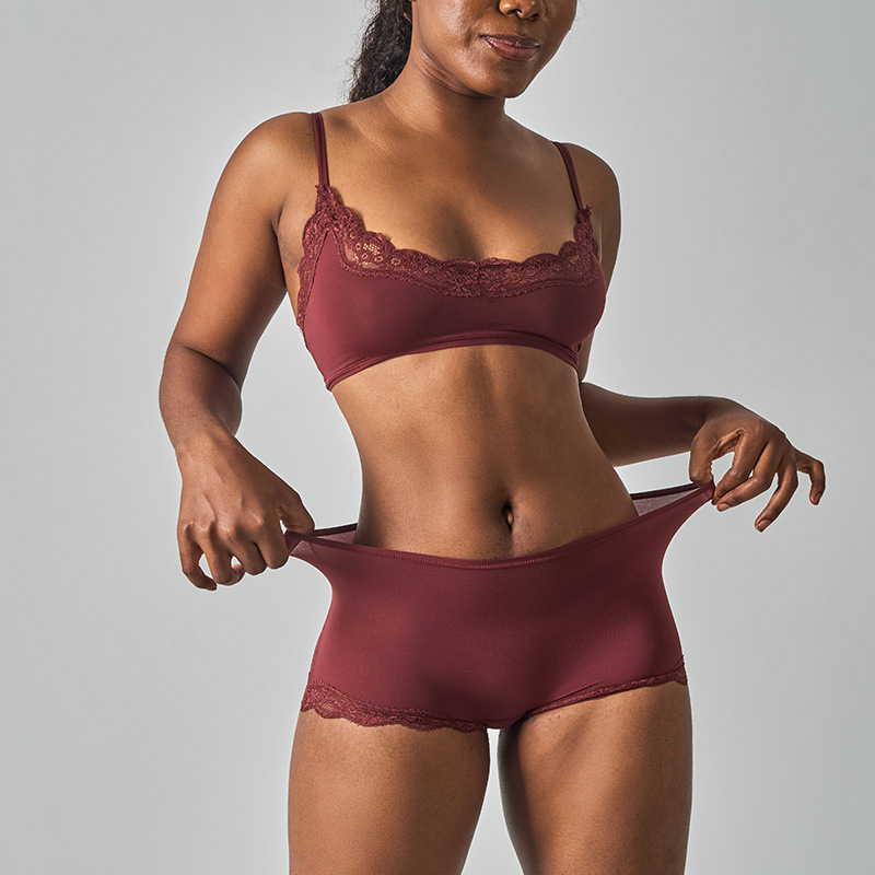 Ultradunne kanten bralette set zonder vulling – minimizer bh en slipje voor volle buste (zonder beugel, ademend, naadloos) – zwart/rood/nude/roze (S-XL)_voghion.com