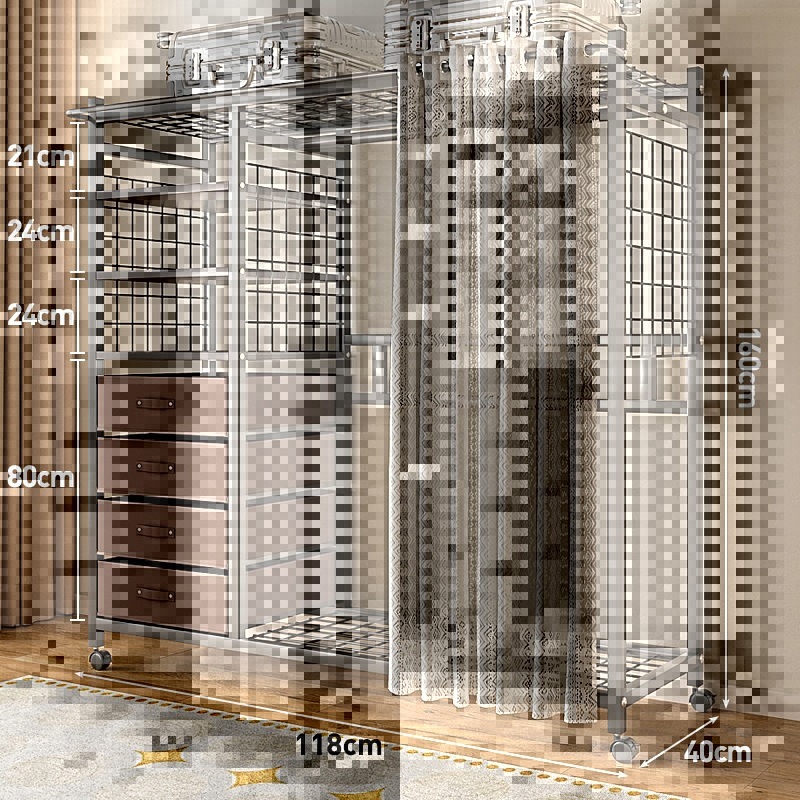 ハンガーのシンプルなワードローブのワードローブのシンプルな小型タイプの家庭用寝室の賃貸用オープンフード|undefined