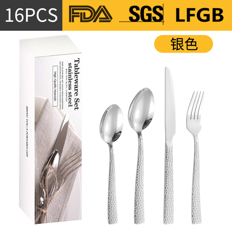 Productos de Amazon cubiertos de acero inoxidable 16 / 24 piezas con mango cuadrado engrosado cuchillo de filete cuchara de cuchillo de tenedor de agua cubo de comida occidental