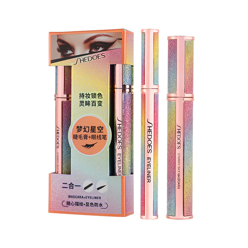 Shedoes Douyin Live Starry Sky 4D rímel Eyeliner Set Impermeable, grueso, rizado, sin manchas, secado rápido