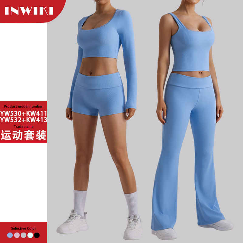 Autumn and Winter Quick-drying Tight-fitting Beauty Back Yoga Clothing Threaded Fitness Yoga Vest suit Leisure Fitness Sports suit Women