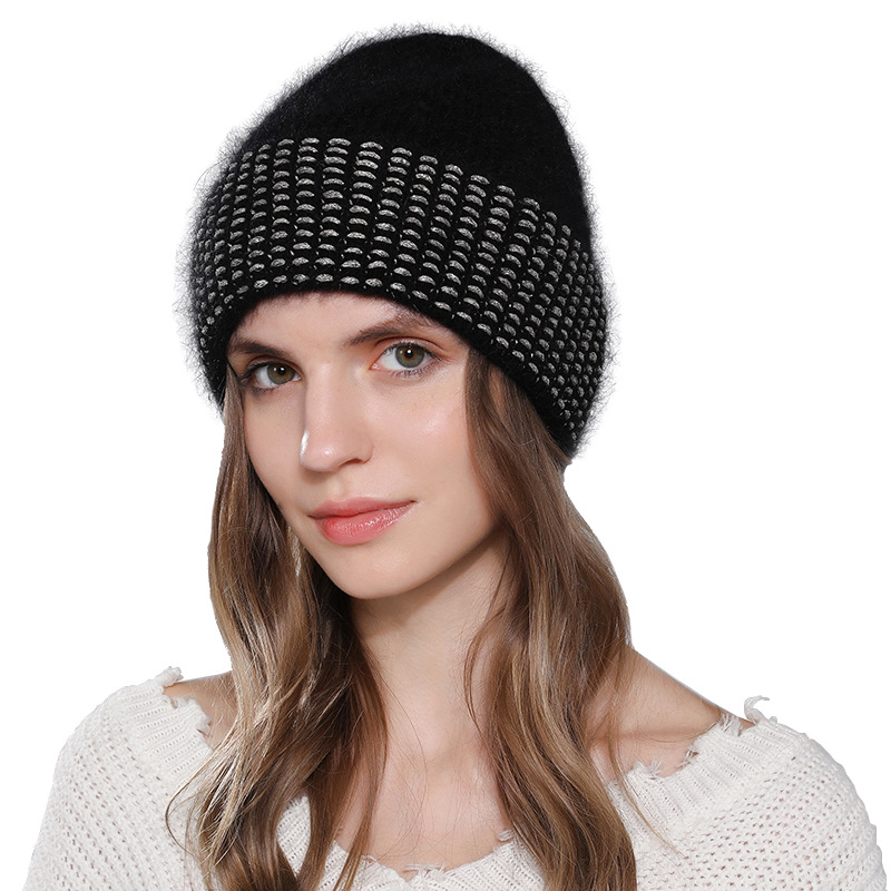 Nouveau tricoté enfants chaud hiver Angora lapin cheveux mode laine femmes pull chapeau_voghion.com